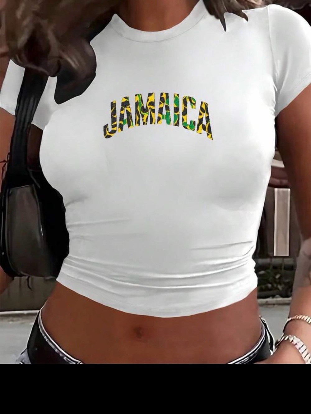 SHEIN White Jamaica Graphic Crop Tee